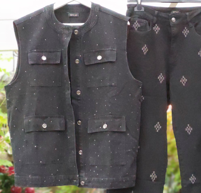 Jeansväst med strass-glitter