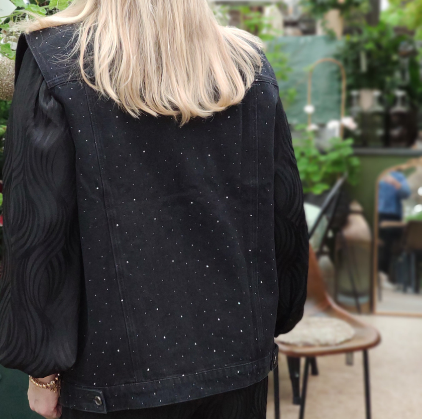 Jeansväst med strass-glitter