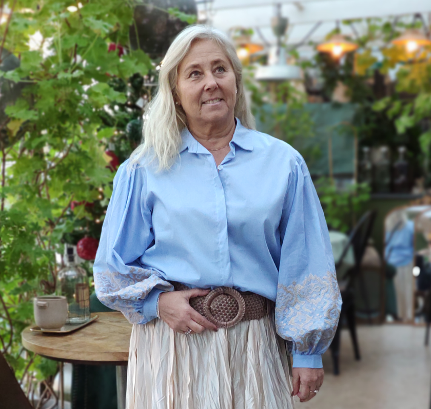 Skjortblus med puffärm