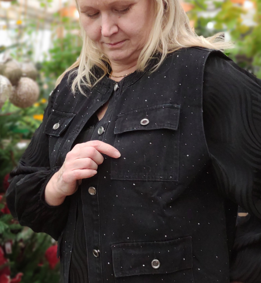 Jeansväst med strass-glitter