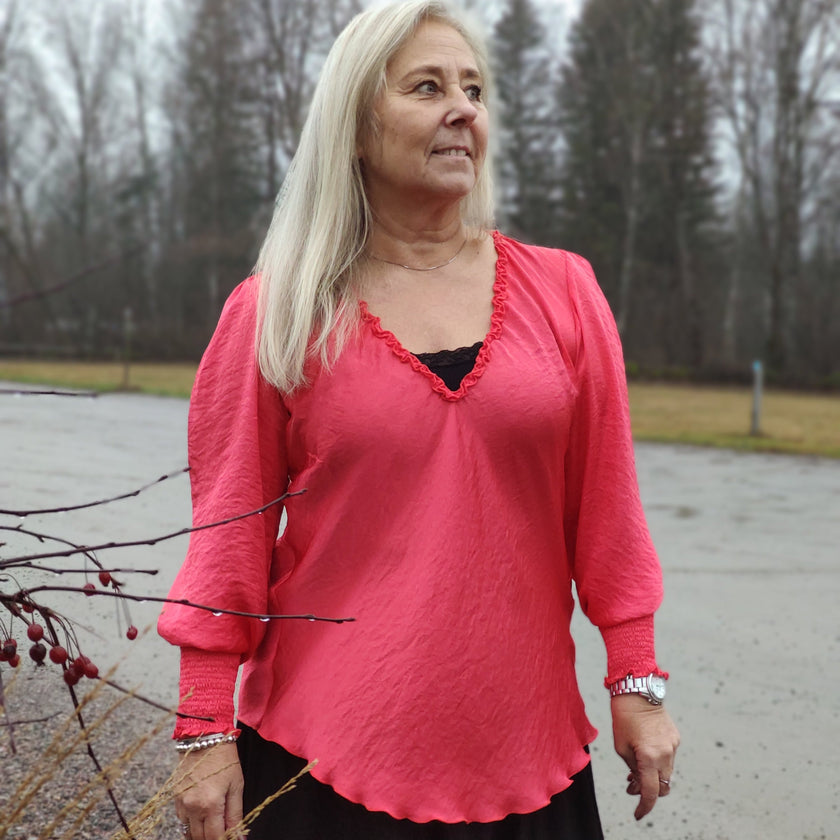 Blus v-ringad, korallröd, Branting