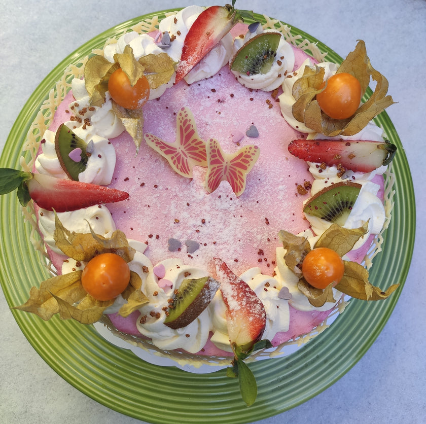 Tårta, hallon- & citron-mousse