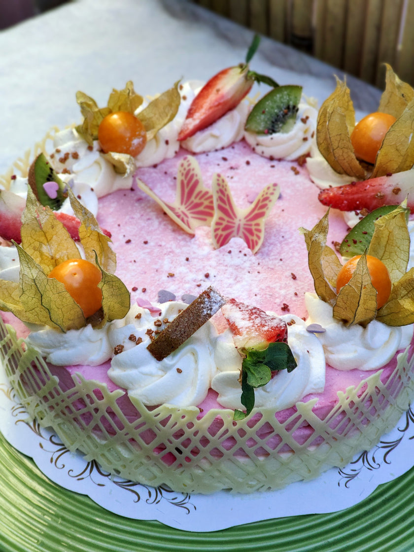 Tårta, hallon- & citron-mousse