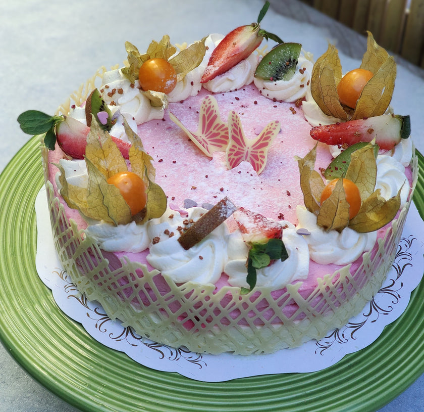 Tårta, hallon- & citron-mousse