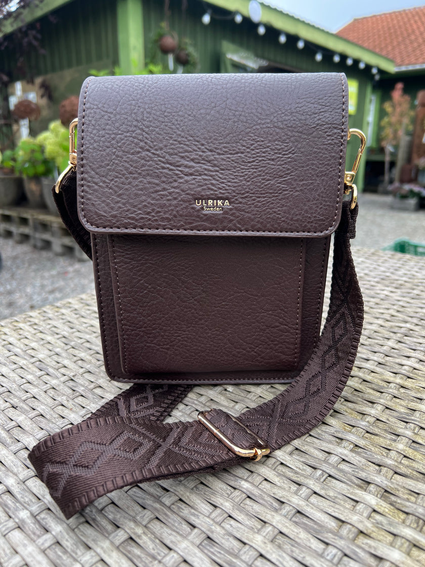 Väska, läderlook, med mönstrat band ulrika