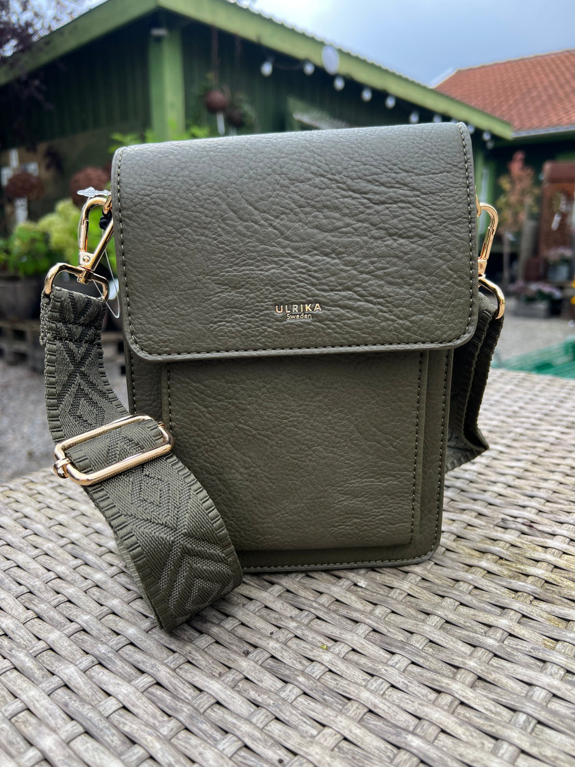 Väska, läderlook, med mönstrat band ulrika
