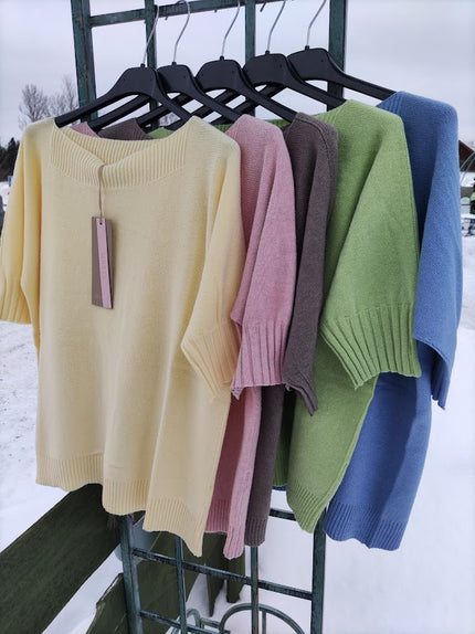 Tröja, stickad, kort ärm med  ribbade kanter, Marta