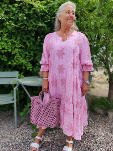 Klänning, broderade blommor, Qnuz