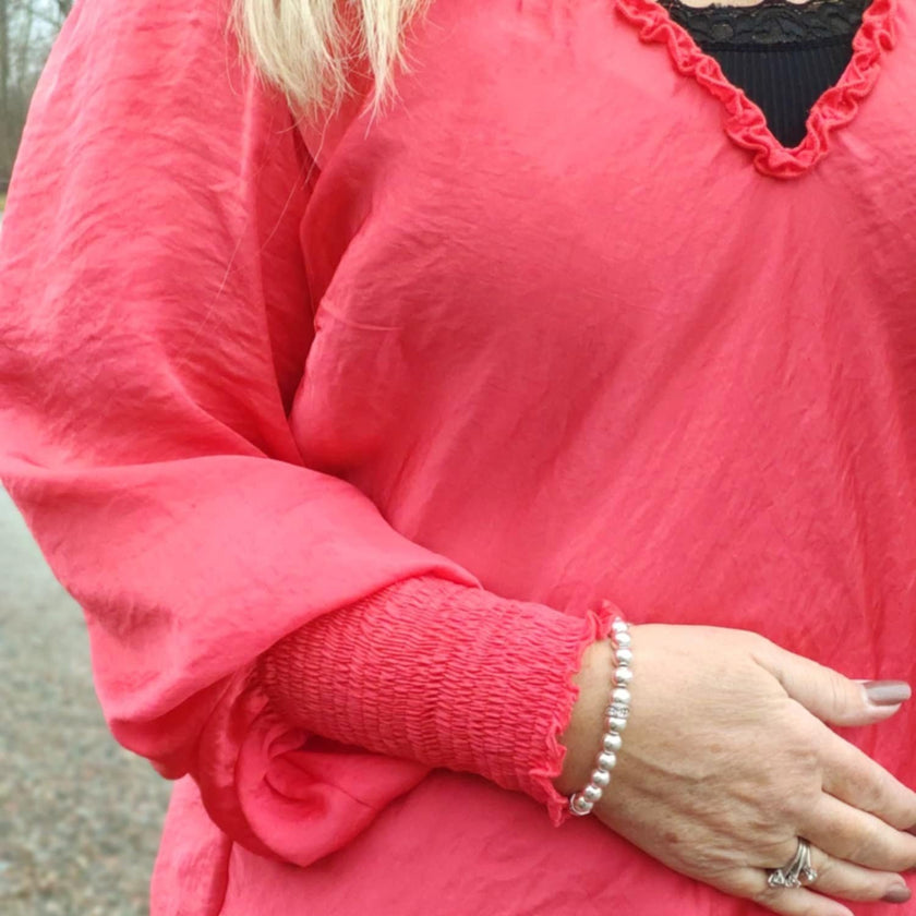 Blus v-ringad, korallröd, Branting