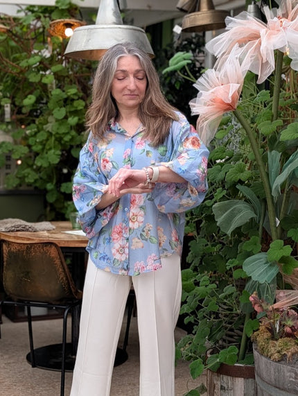 Blus, blommig, tunn med puffärm, Camicia