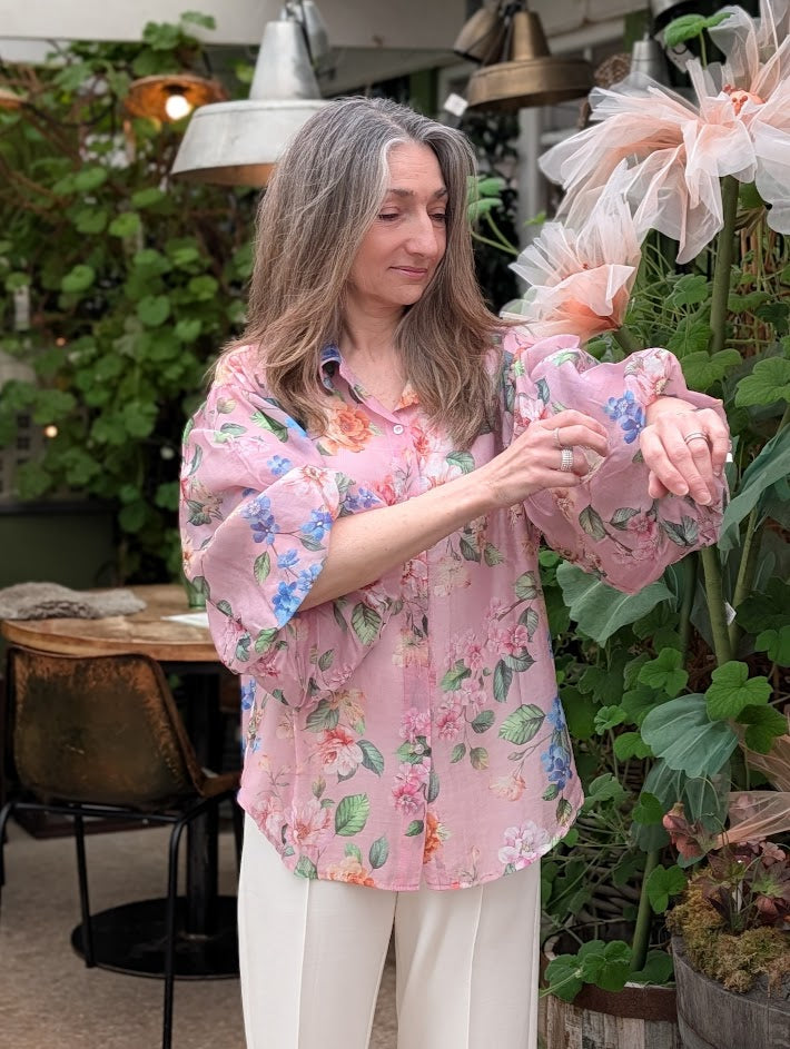 Blus, blommig, tunn med puffärm, Camicia