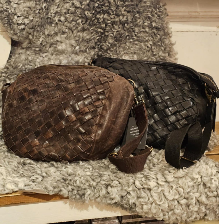 Väska flätat, brun, svart, Montana