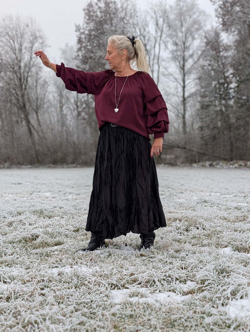 Blus, 'Raya' glansig med volymärm, Gemini