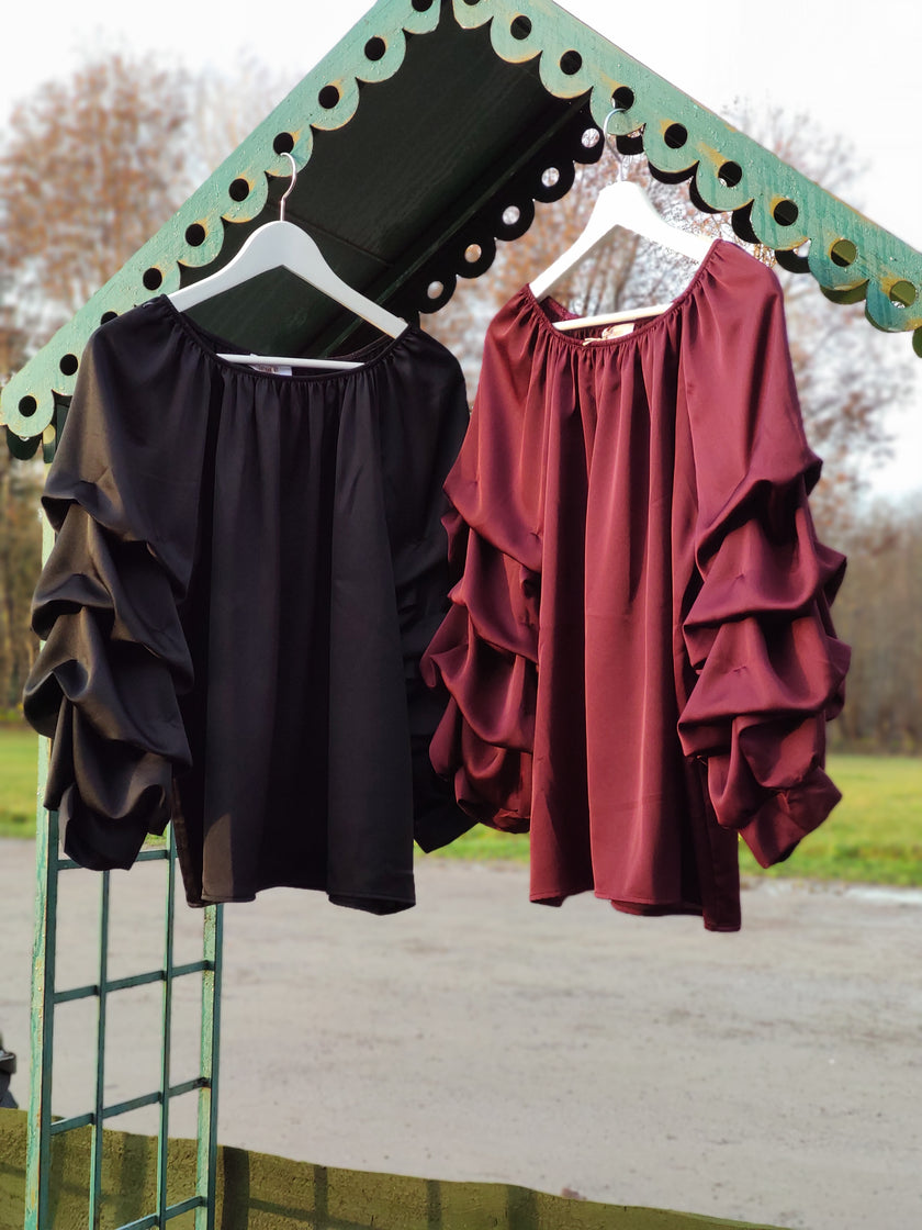 Blus, 'Raya' glansig med volymärm, Gemini