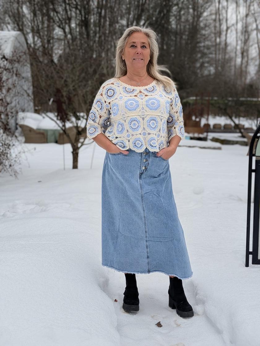 Tröja virkade mormorsrutor, Buller