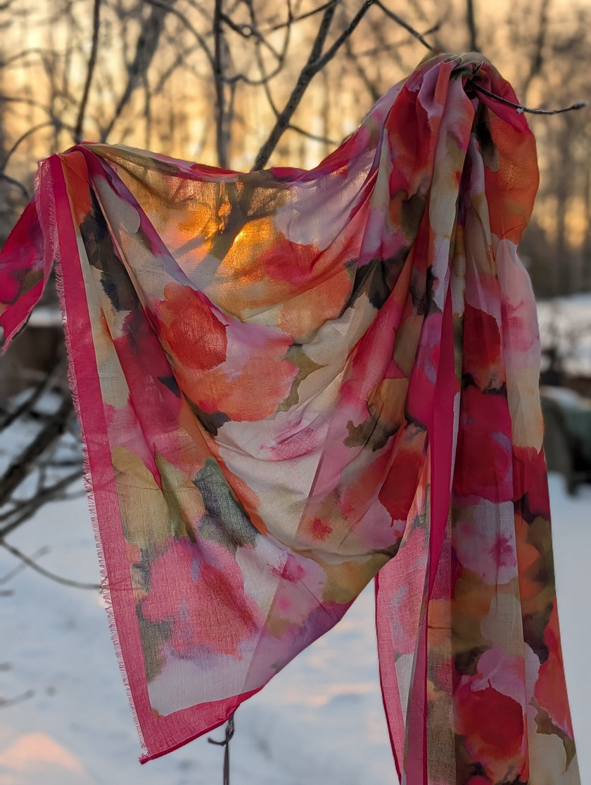 Sjal, färgglad akvarell-blommig, Moshi