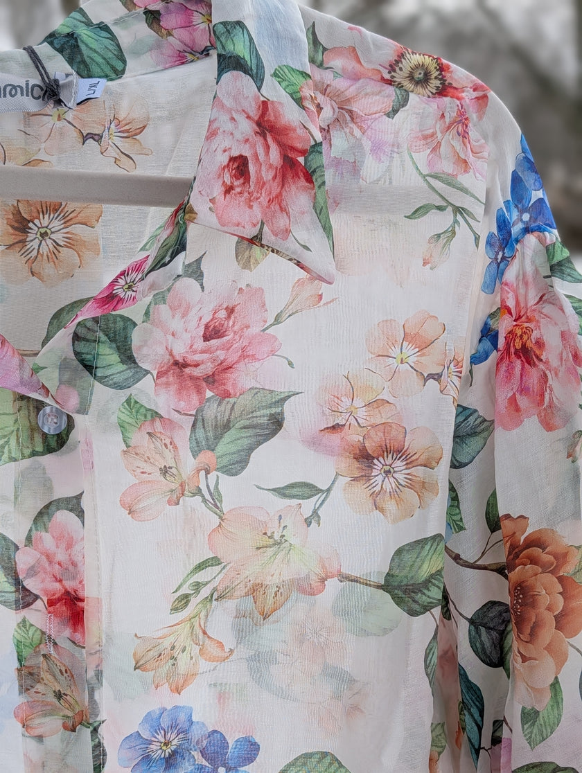Blus, blommig, tunn med puffärm, Camicia