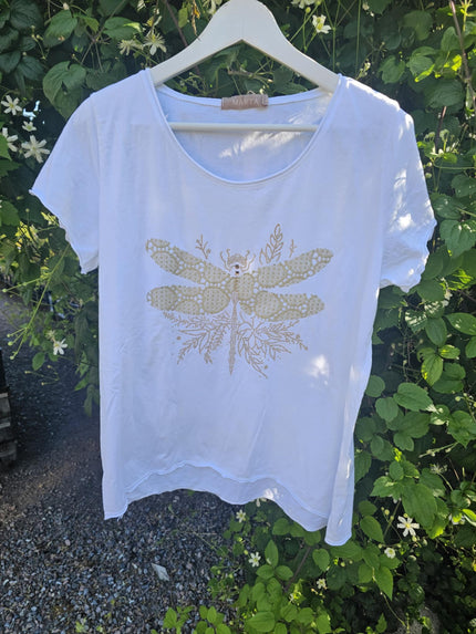 T-shirt med tryck, White Dragonfly, Marta
