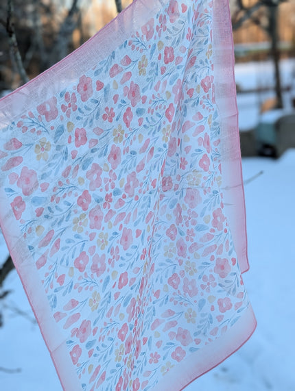 Sjal fyrkant, småblommig ljusrosa