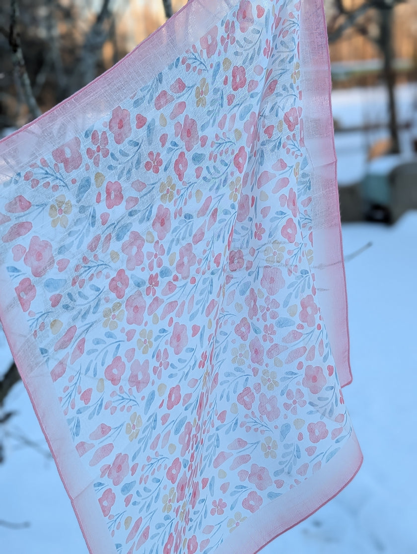 Sjal fyrkant, småblommig ljusrosa