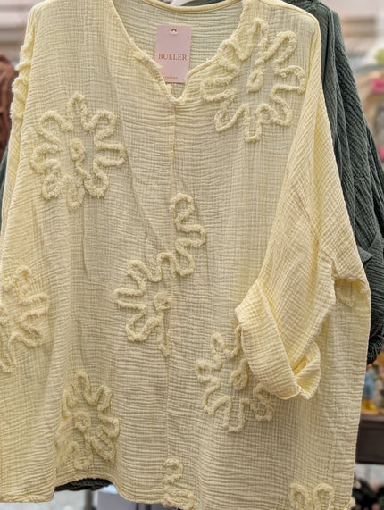 Blus i bomull, med blombrodyr, Buller
