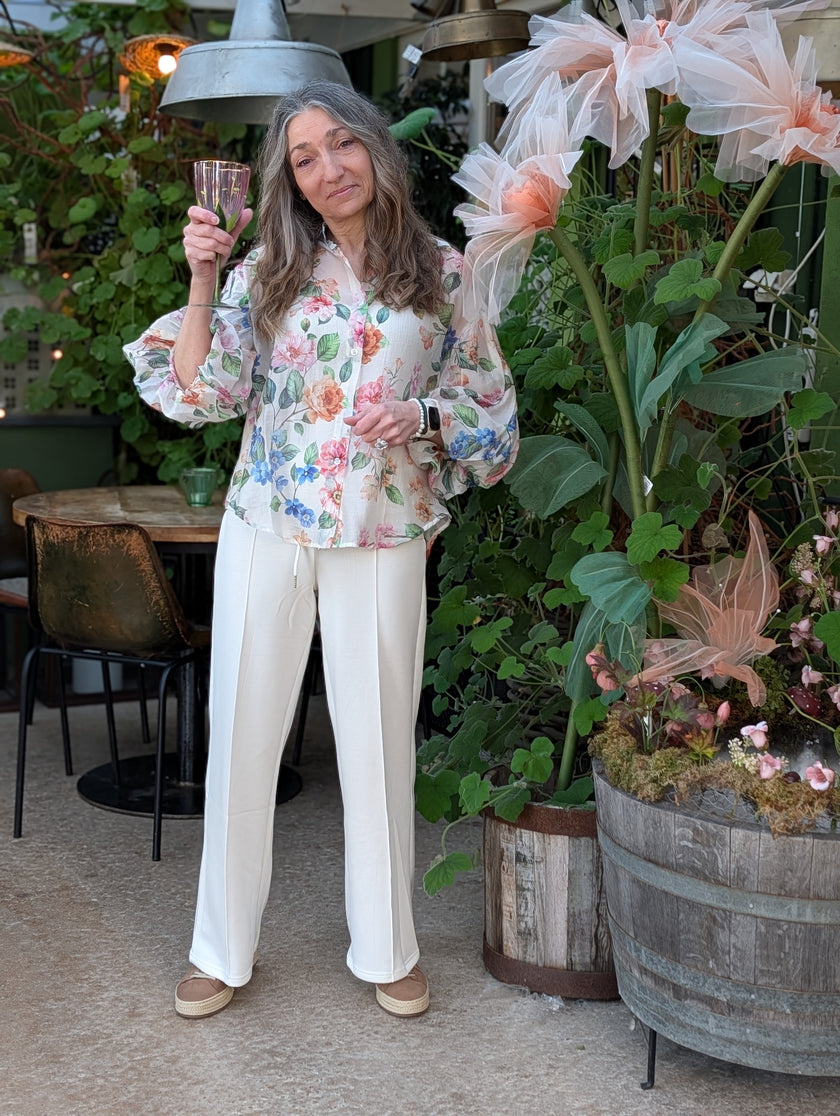 Blus, blommig, tunn med puffärm, Camicia