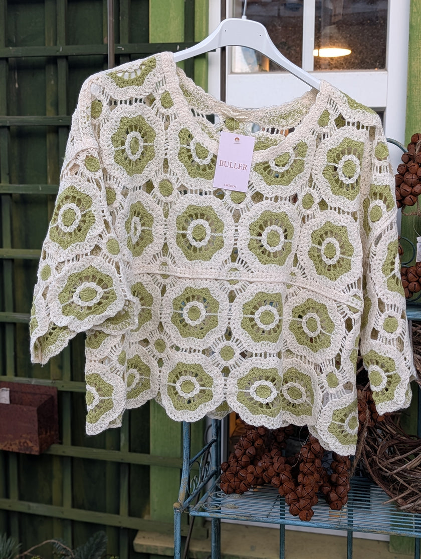 Tröja virkade mormorsrutor, Buller