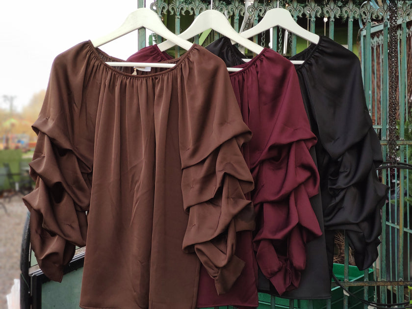 Blus, 'Raya' glansig med volymärm, Gemini