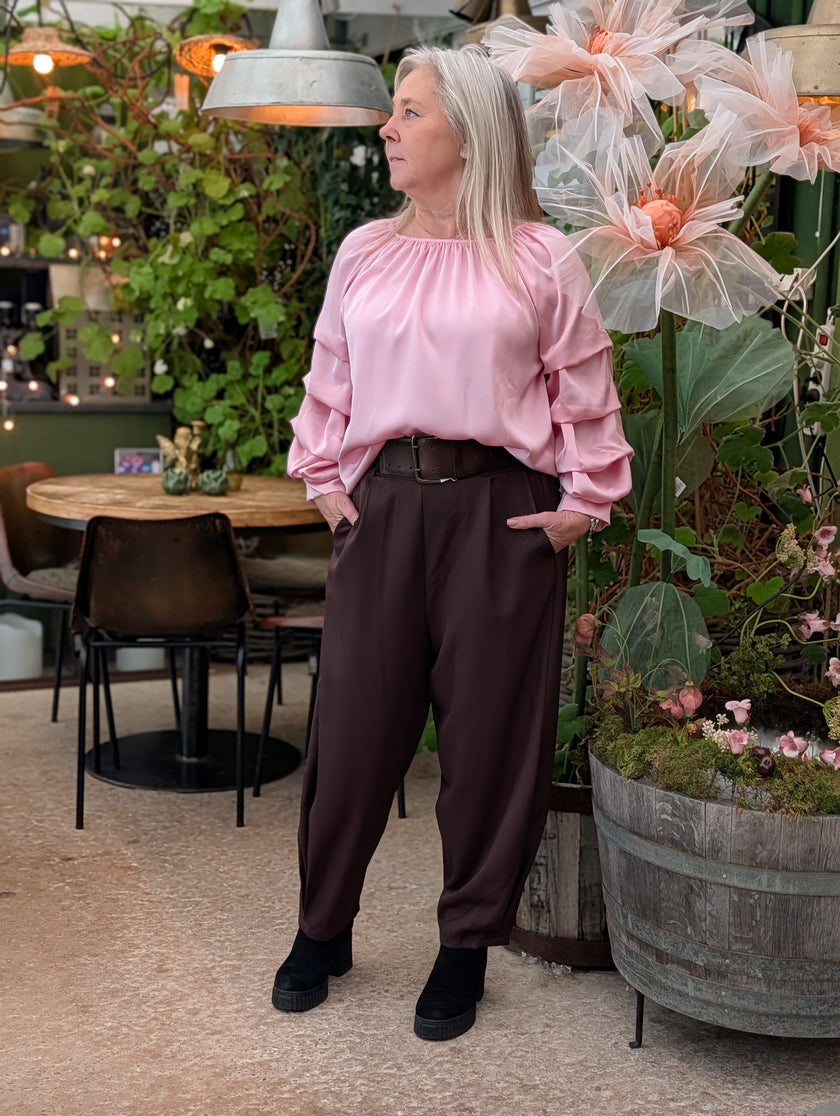 Blus glansig med volymärm, Gemini