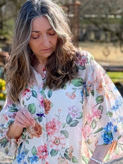 Blus, blommig, tunn med puffärm, Camicia