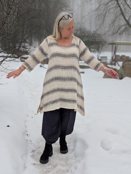 Tunika i linne, randig sand, Bohéme