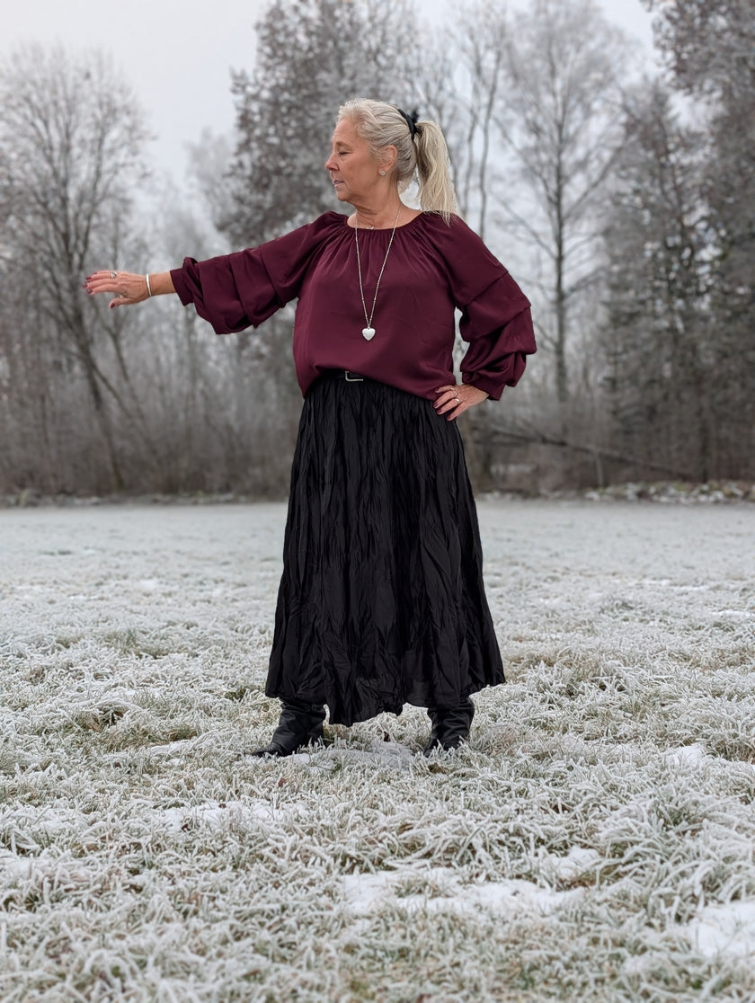 Blus, 'Raya' glansig med volymärm, Gemini