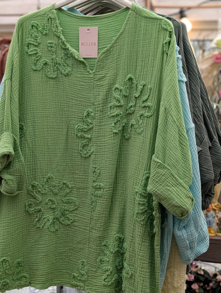 Blus i bomull, med blombrodyr, Buller