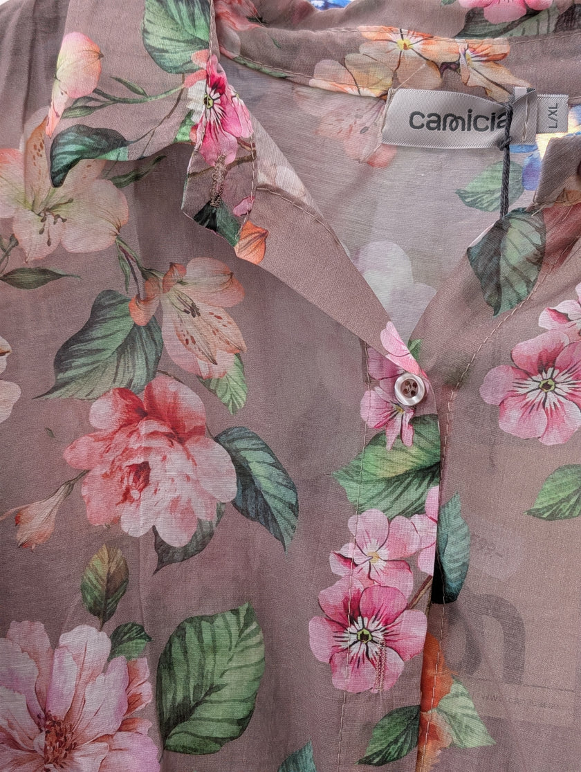 Blus, blommig, tunn med puffärm, Camicia