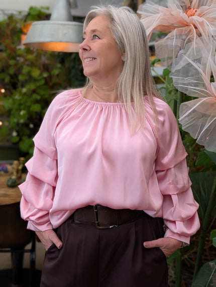 Blus glansig med volymärm, Gemini