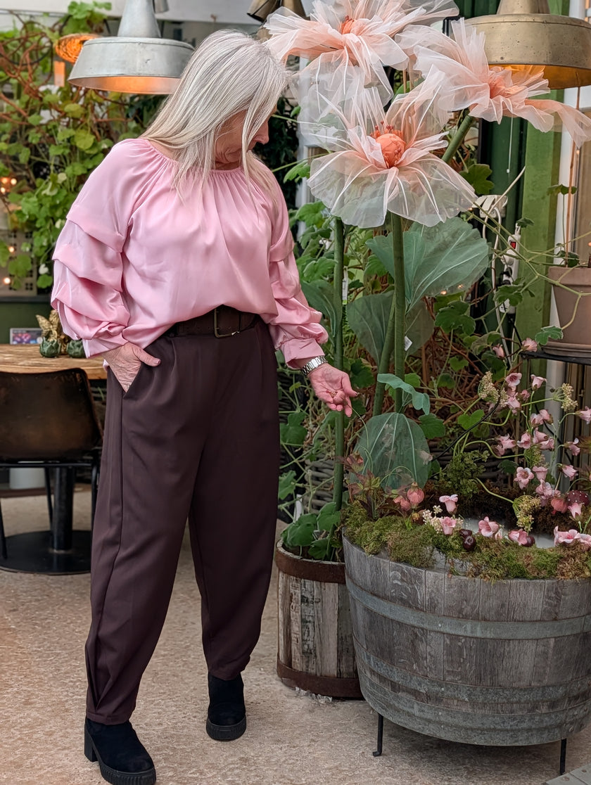 Blus glansig med volymärm, Gemini