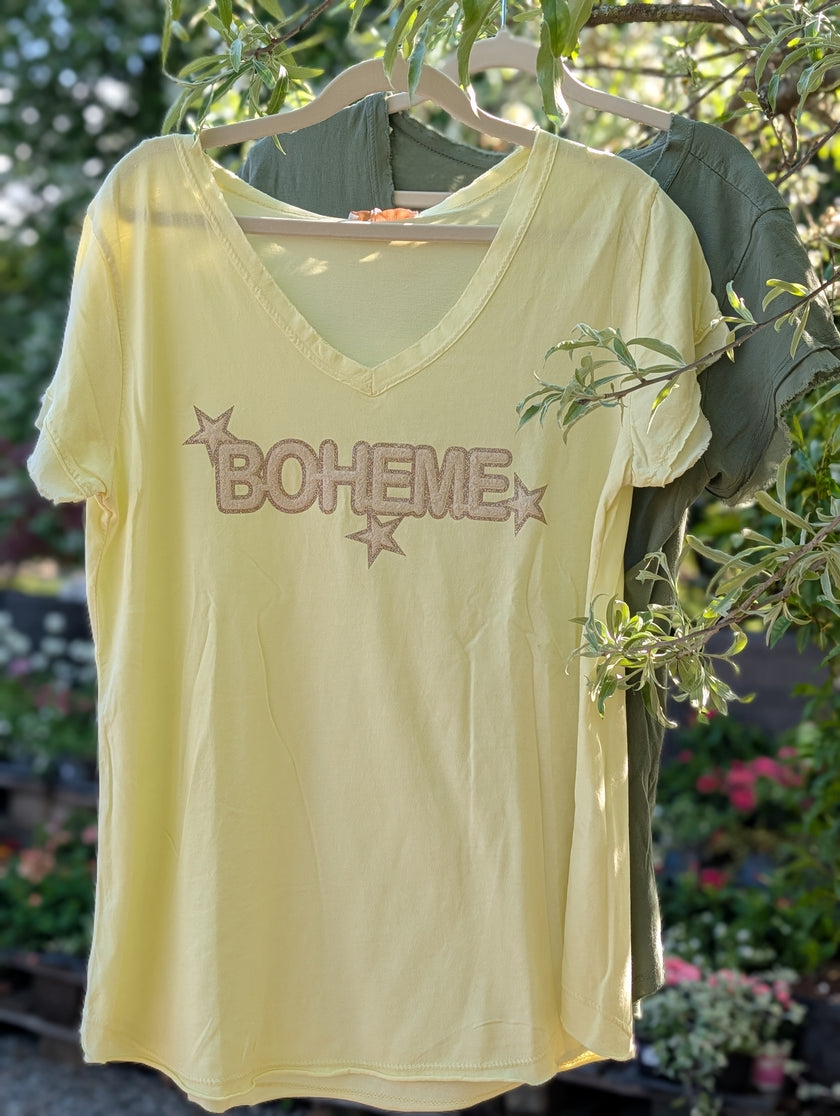 Topp, T-shirt, med text; Boheme