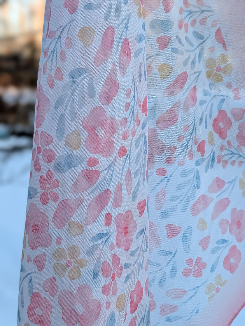 Sjal fyrkant, småblommig ljusrosa