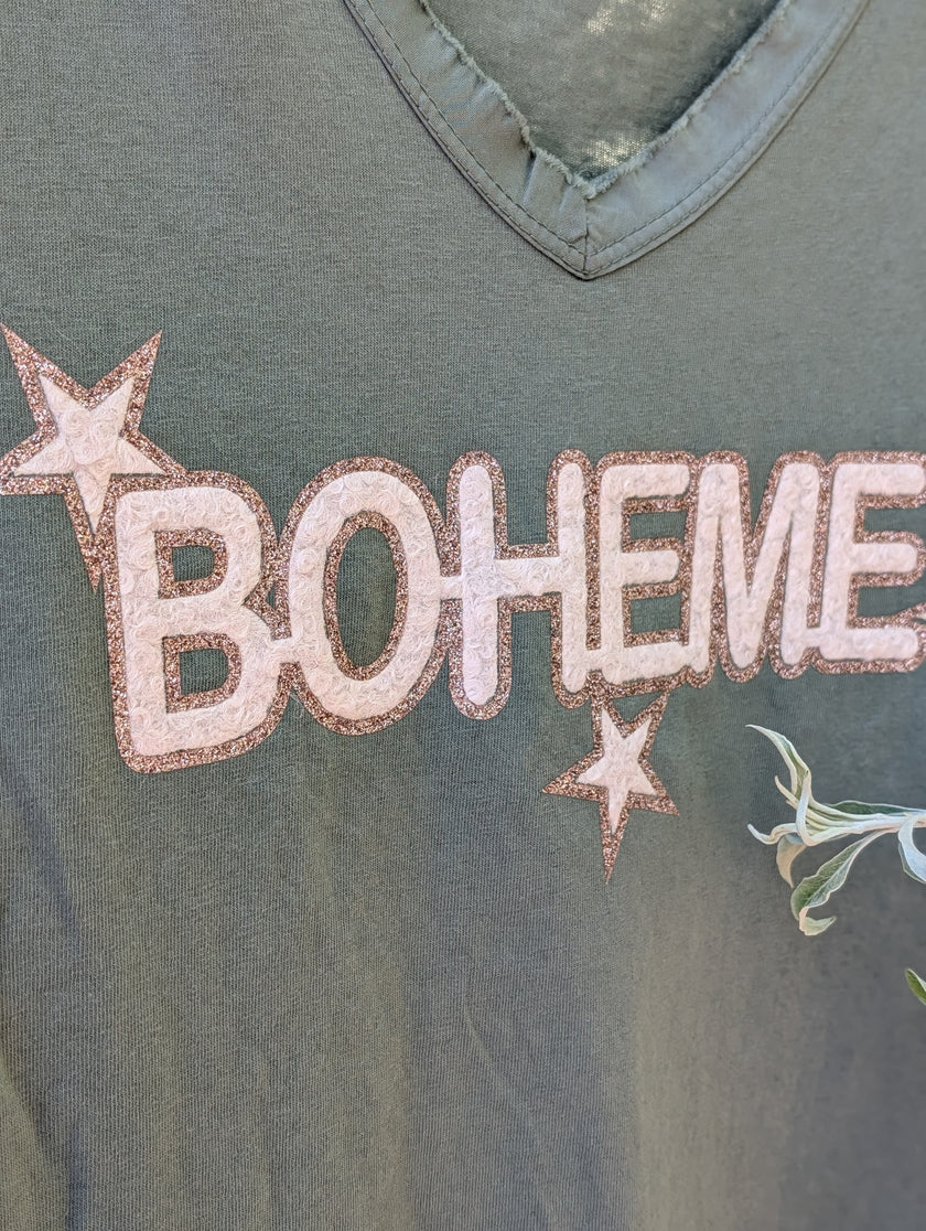 Topp, T-shirt, med text; Boheme