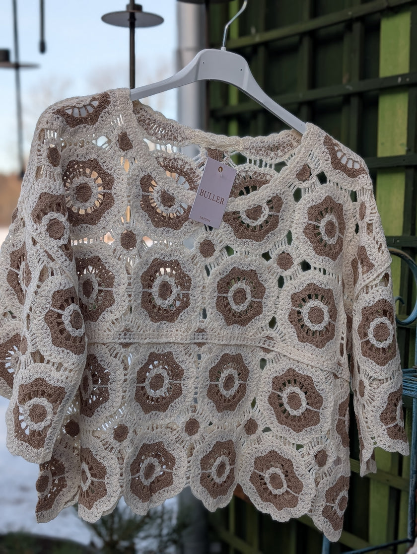 Tröja virkade mormorsrutor, Buller