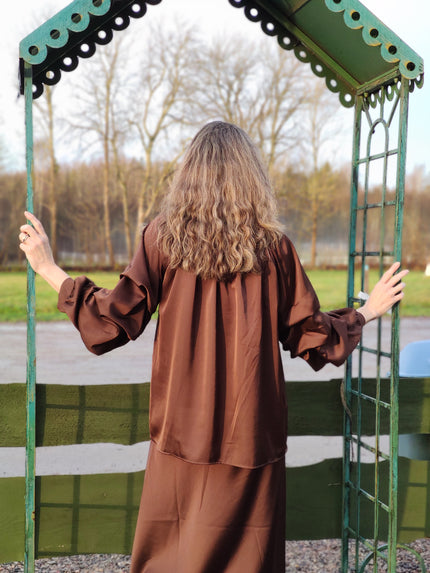 Blus, 'Raya' glansig med volymärm, Gemini