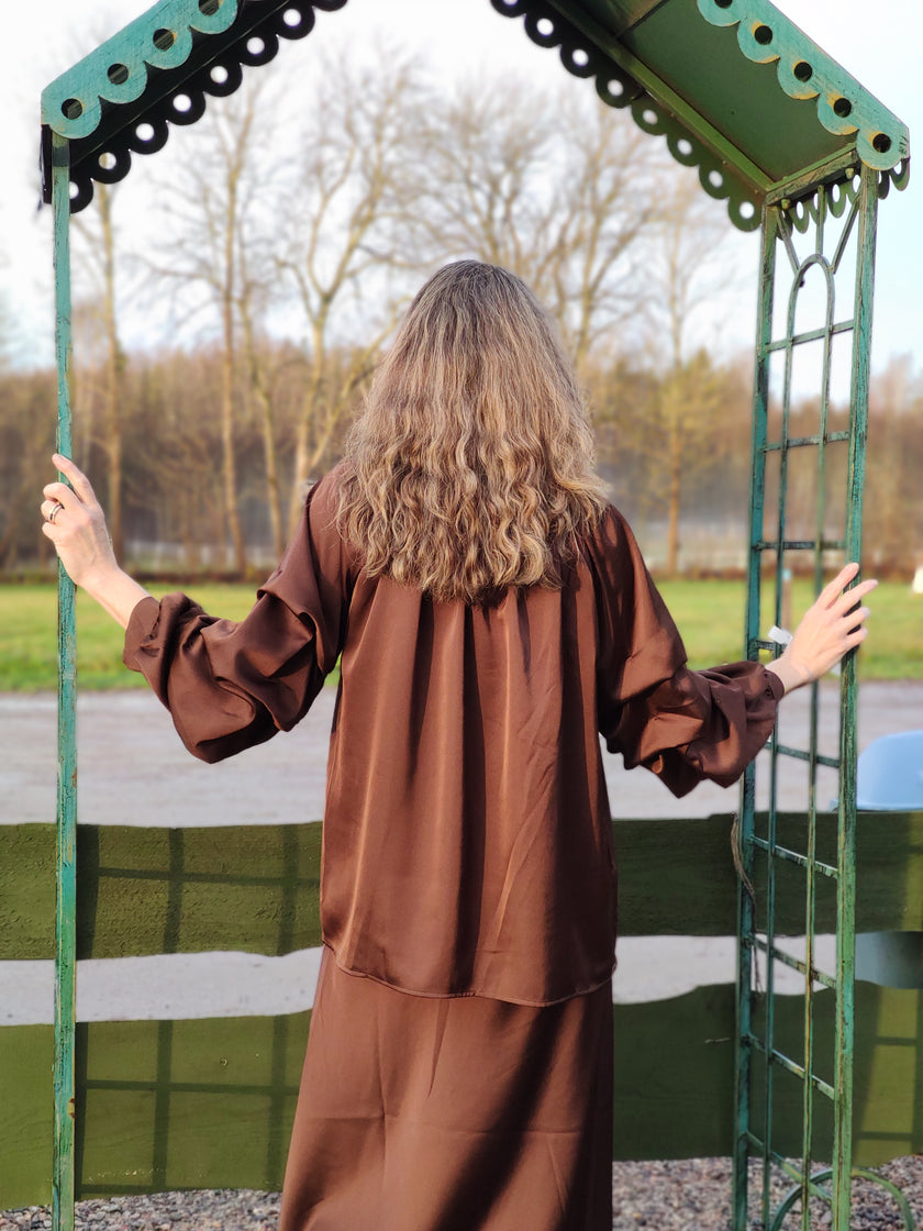 Blus, 'Raya' glansig med volymärm, Gemini